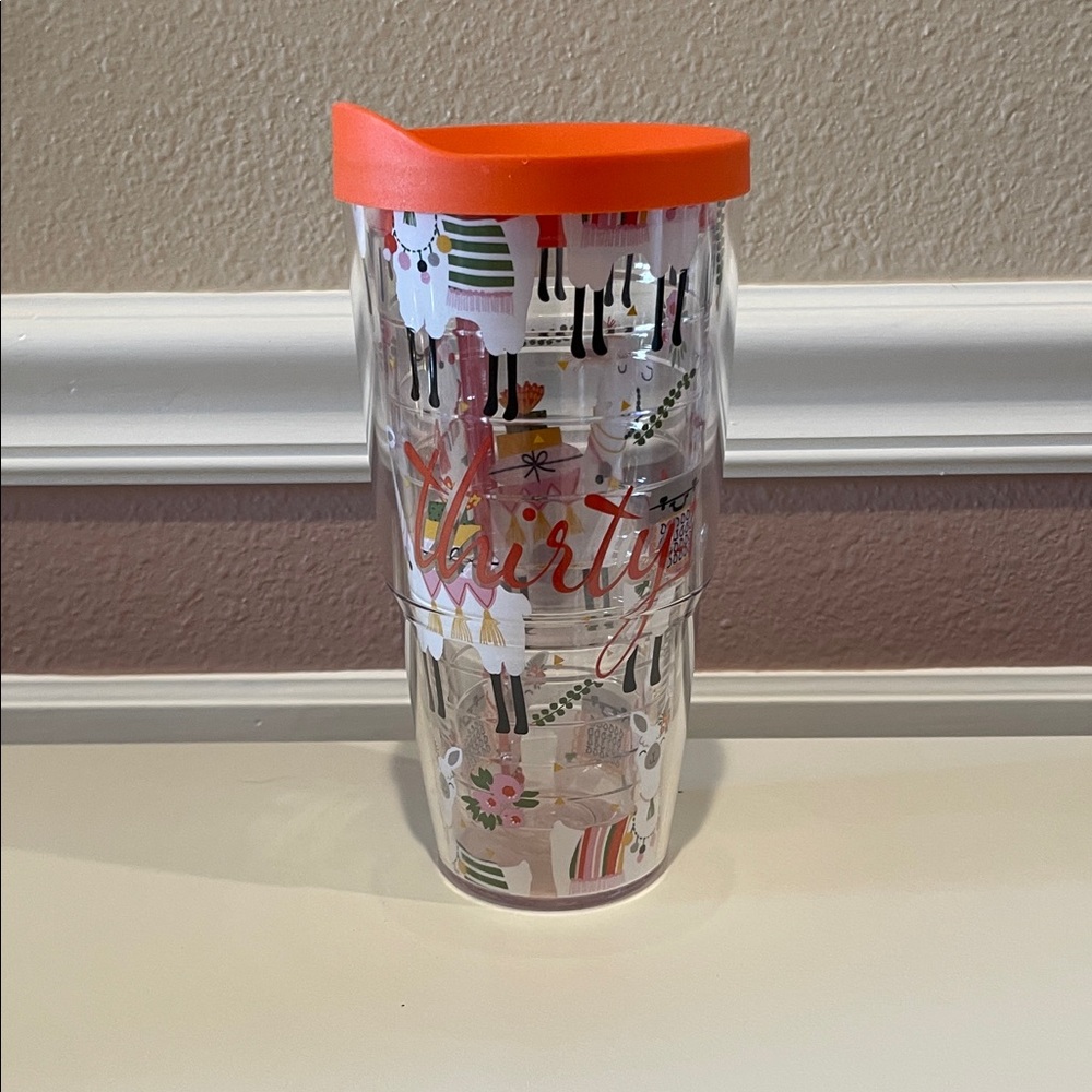 Thirty-One Tervis Tumbler with Llamas Design and Orange Lid